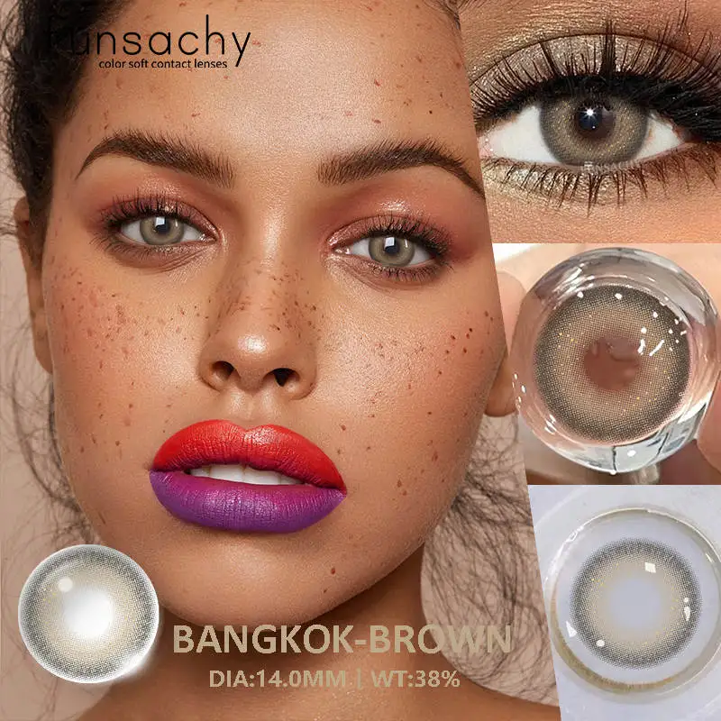 FUNSACHY 1 Pair Natural Fashion Colored Contact Lenses for Eyes Brown Pupils Gray Contact Lenses Cosmetic Lens New Pupil Yearly