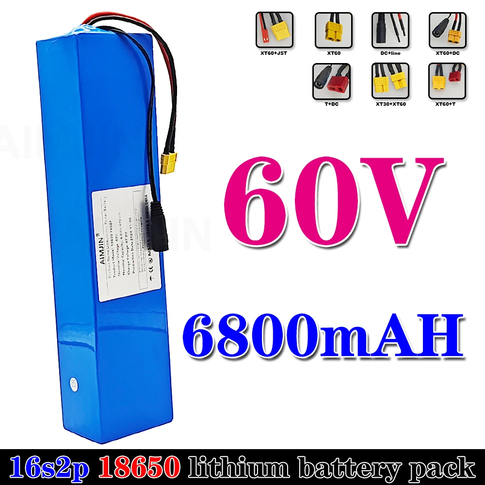 

60V Rechargeable Battery 6800mah 18650 Lithium Ion 16S2P Battery Pack with BMS