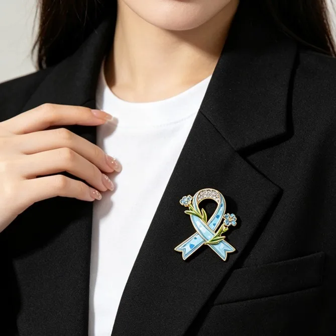 International symbol prevention and control propaganda logo pin, caring themed red ribbon brooch