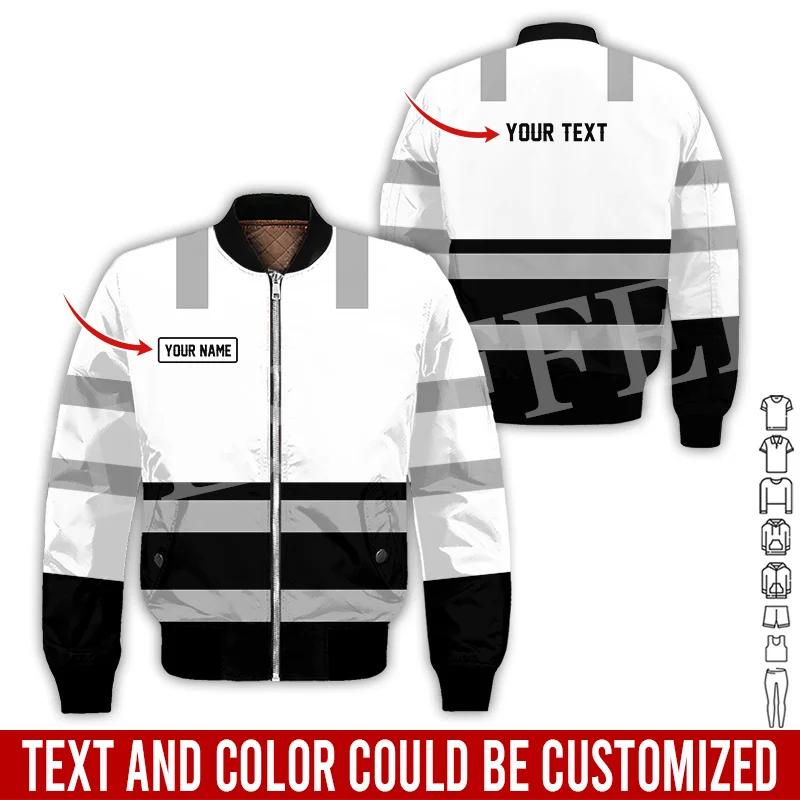 Custom Name Cosplay Worker Heavy Equipment Tow Truck Retro 3D Print Bomber Jacket Winter Harajuku Oversize Casual Flight Coat X2