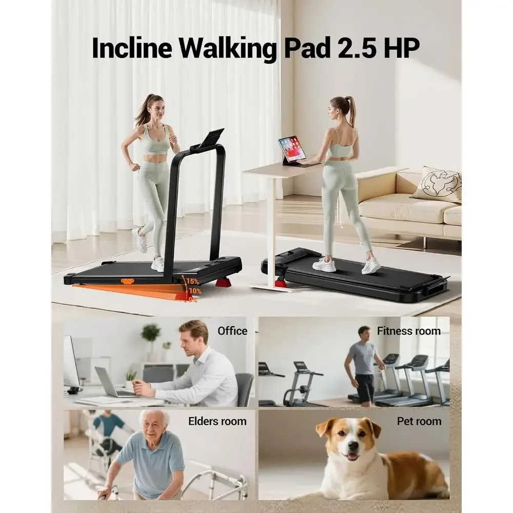 3-in-1 Folding Treadmill with 15% Incline, 6.2MPH Speed, 300Lbs Capacity, 2.5HP Motor, Remote Control, Under Desk, Portable, Com