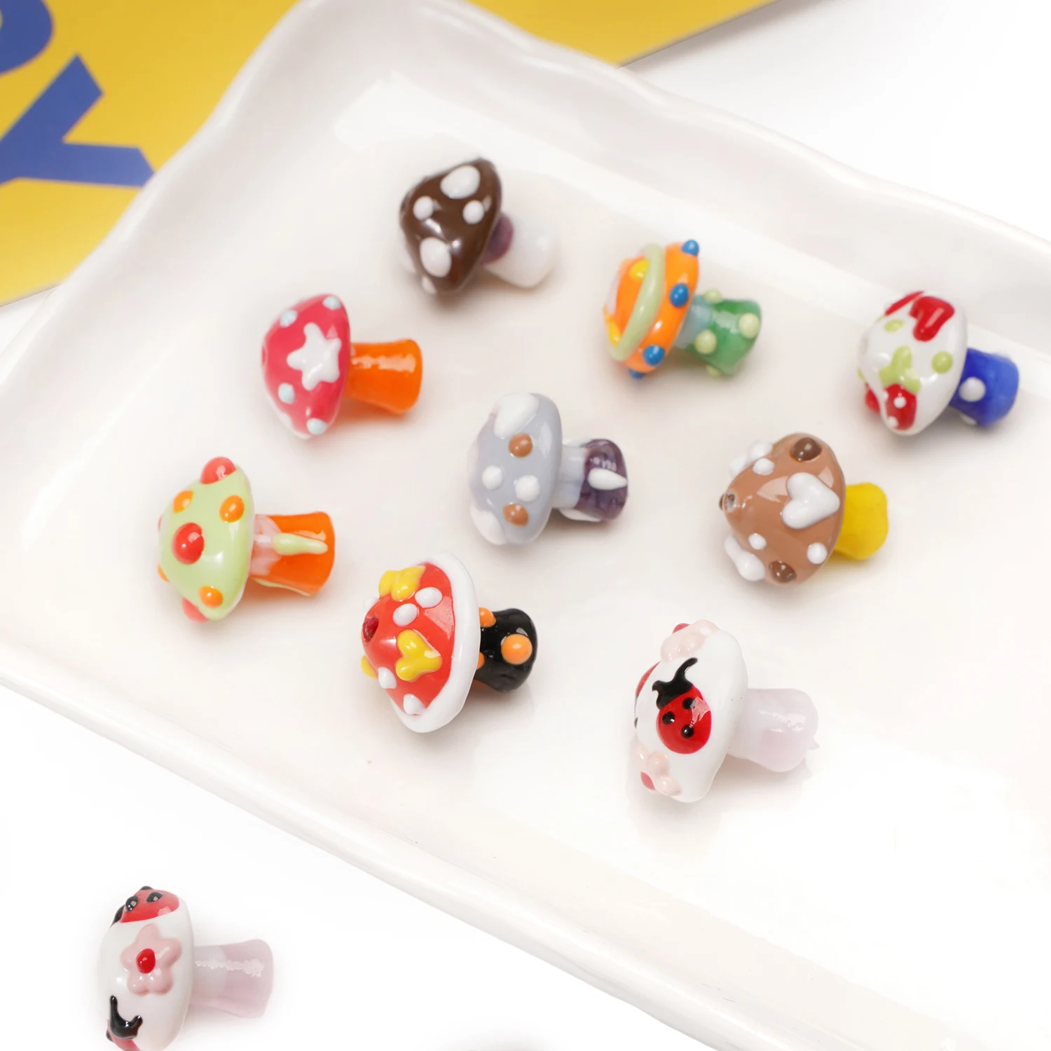 1pc/bag Hand-Painted Lampwork Beads 17x16mm Colorful Mushroom Unique Shape Loose Beads For DIY Making Phone Chain Materials