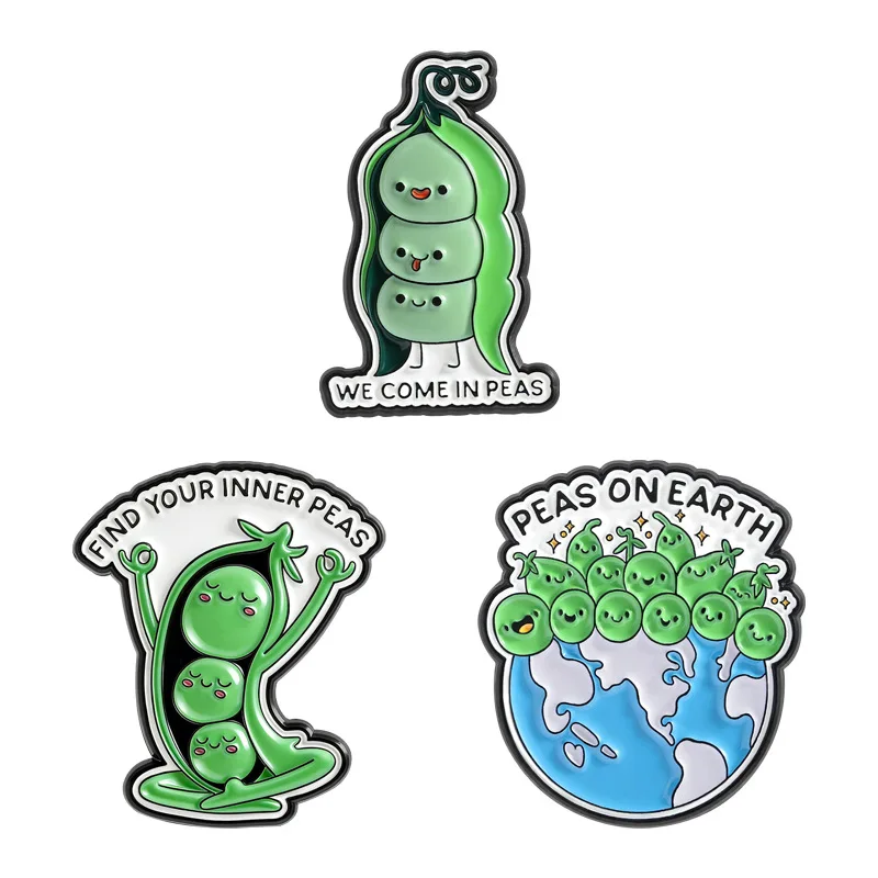 3pcs Cute Funny Peas Pun Enamel Pin Set 