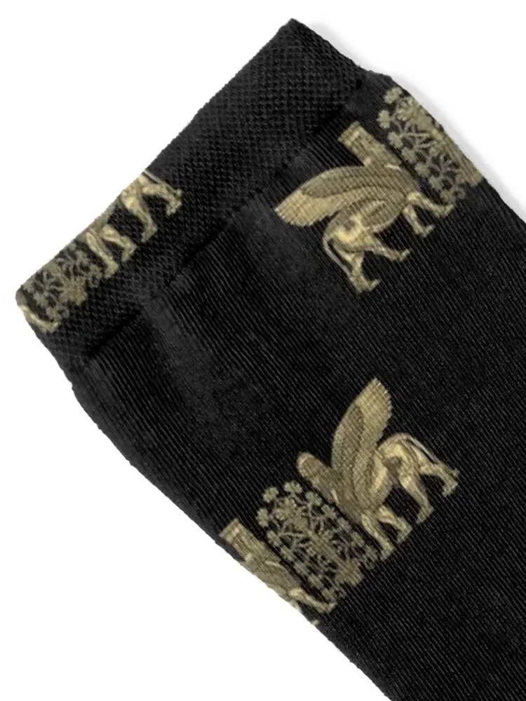 Gold Assyrian Winged Lion and Winged Bull - Lumasi with Tree of Life over Black Canvas Socks compression loose Socks Men Women's