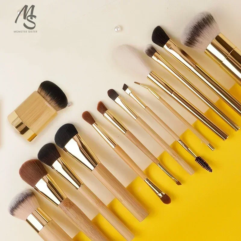 Bamboo Handle Makeup Brushes Animals & Fiber Hair Real Techniques Loose Powder Eyeshadow Eyebrow Eyeline Brush for Beauty Women