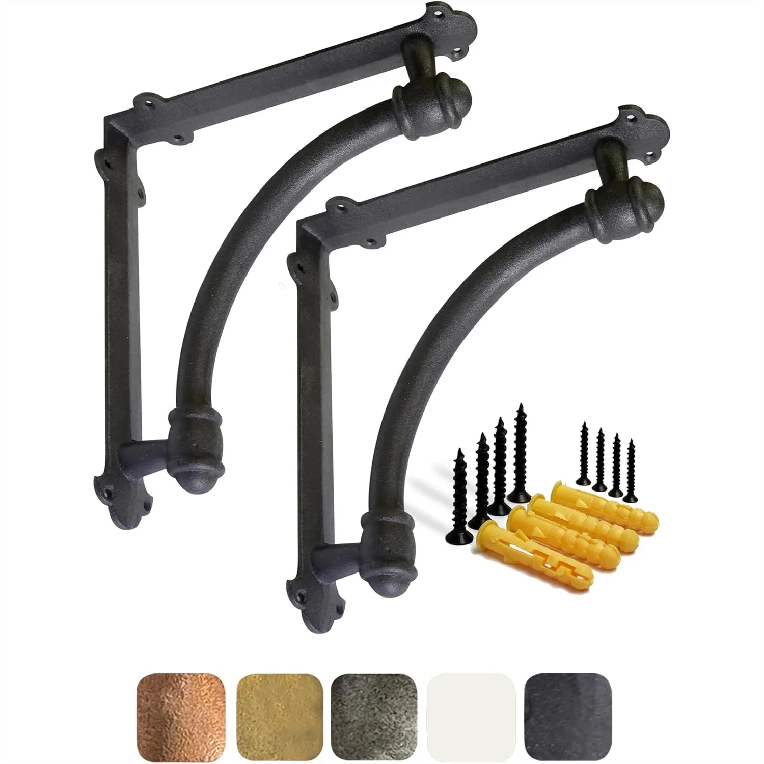 

Decorative Shelf Brackets 2 Pack, 9.6x1.7x9.6 Inch Heavy Duty Cast Iron Wall Shelf Bracket for Mounting, Half Round Style
