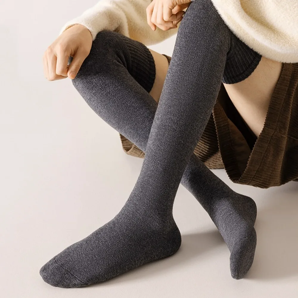 

Simple Solid Color Wool Stockings Women Warm Thicken Cashmere Long Socks JK High Tube Calf Snow Stockings Autumn Winter