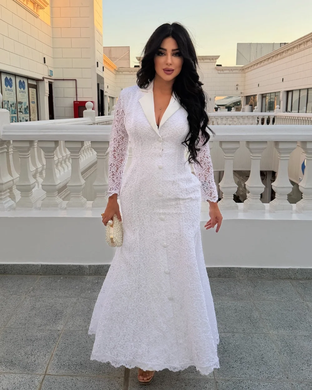 Customized Sexy Matching Lace Pleat Button Mermaid V-neck Midi Dresses Bespoke Occasion Dresses Exquisite Sizes Available Retro