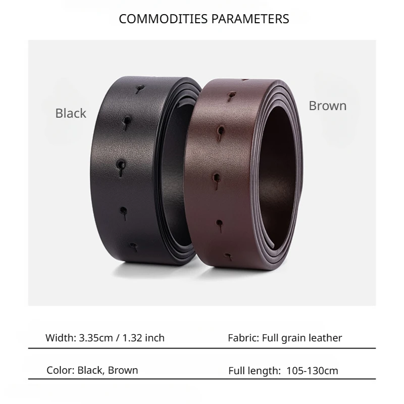 3.35cm/1.32\'\' Genuine Leather Belt for Men First Layer Cowhide Full Grain Leather Men\'s Business Casual Waist Strap