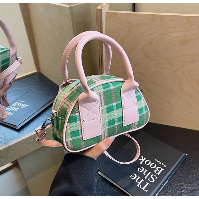 

2025 Boho Plaid Mini Bag Vintage Coin Purse with Kitty Charm Cute Shoulder Crossbody Bag Headphone Case for Women