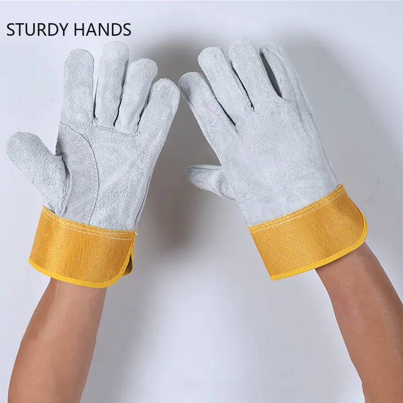 Thickened Fireproof Heat Resistant Cowhide Gloves Welding Work Gloves Protective Safety Gloves for Welders Against Scalding