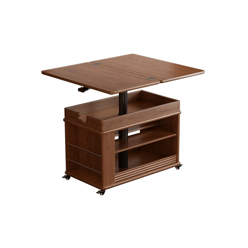 

Solid wood mobile coffee table antique living room sofa side cabinet small apartment movable lifting folding trolley side table