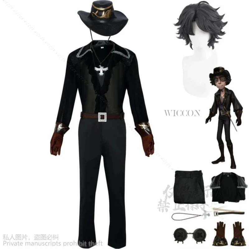 

Аниме игра Identity V Norton Campbell Prospector косплей костюм черный тюльпан с униформой шляпа парик мужской карнавальный костюм на Хэллоуин