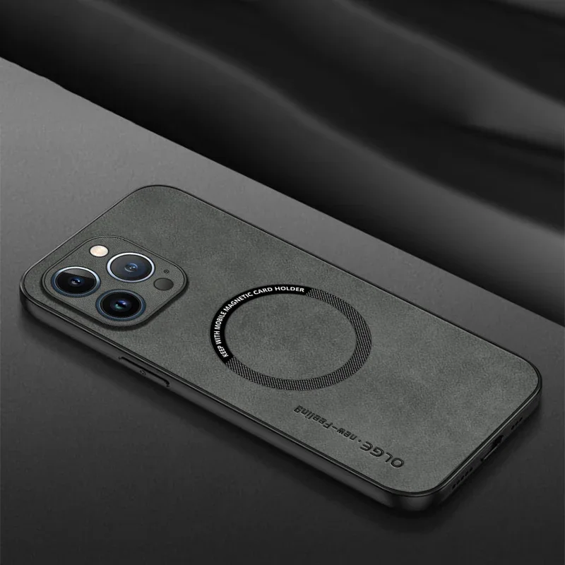 

Suede Leather For Magsafe Magnetic Wireless Charge Case For iPhone 15 Pro Max 14 Pro 13 12 11 Cover