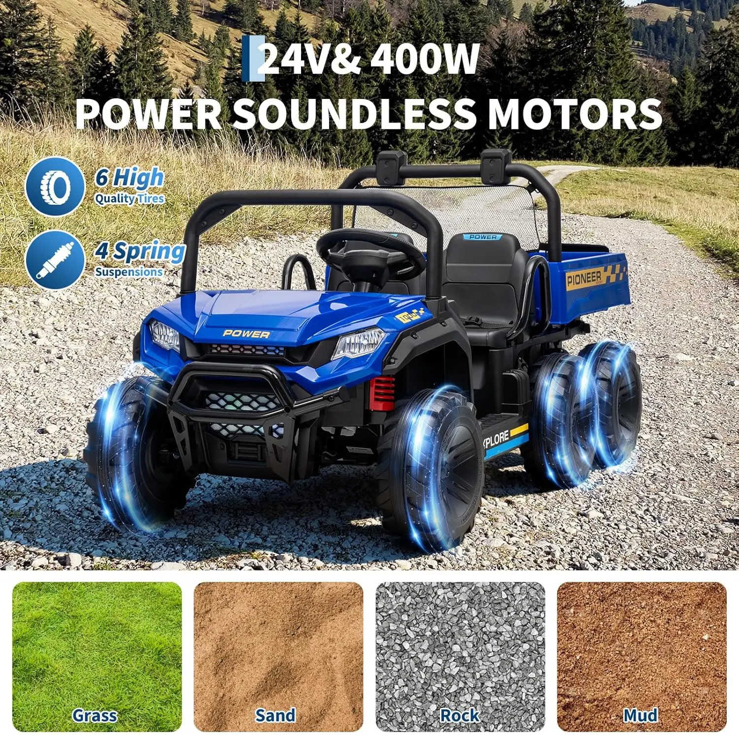 Caminhão basculante de 2 lugares 24V, carro elétrico 4WD com controle remoto/cama basculante/3 modos de velocidade/música/RideToy para meninos e meninas ​   Presente