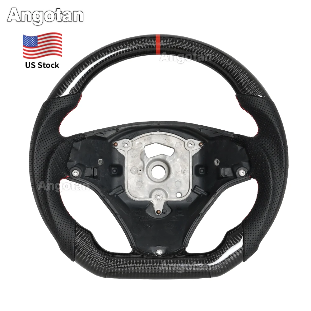 

Real Carbon Fiber Steering Wheel for Bmw M3 E90 E92 E93 E82 E87 328 320i M-Sport, Red Center Marker (No Paddle Shifter Holes)