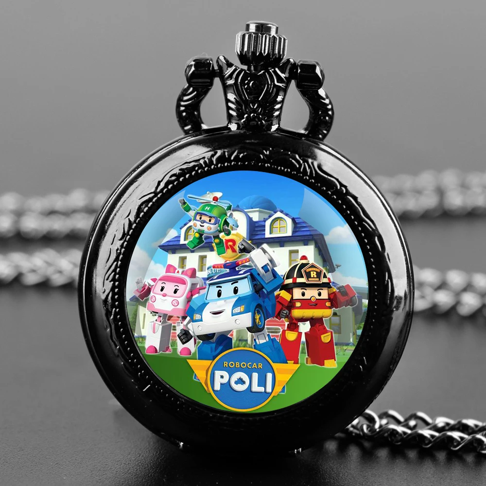 Fashion Cartoon Pattern Design Quartz Pocket Watch Arabic Numerals Pendant Fob Watch Chain Gifts for Men Boys