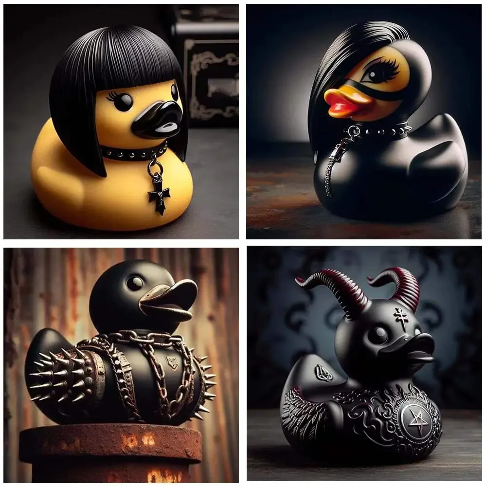 2024 Duck Statue Gothic Sculpture Punk Animal Figurine Resin Desk Decoration Collectible Figurines Satan Duck Tabletop Ornaments