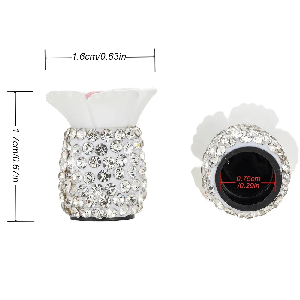 Crystal Rhinestone Car Tire Valve Caps Sakura Flower Dustproof Car Wheel Tire Valve Attractive Bling Car Accessories Universal