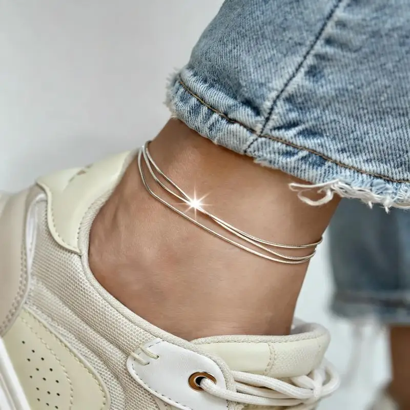Sexy Beach Multilayer Snake Bones Anklets Foot Chain Silver Color Foot Anklet Bracelet For Fashion Women Jewelry