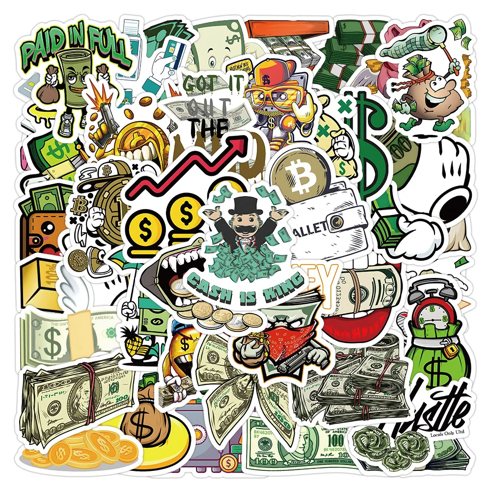 

10/30/50pcs Money Currency Cartoon Graffiti Sticker Skateboard Laptop Phone Water Cup Waterproof Kids Toys Decorative Stickers