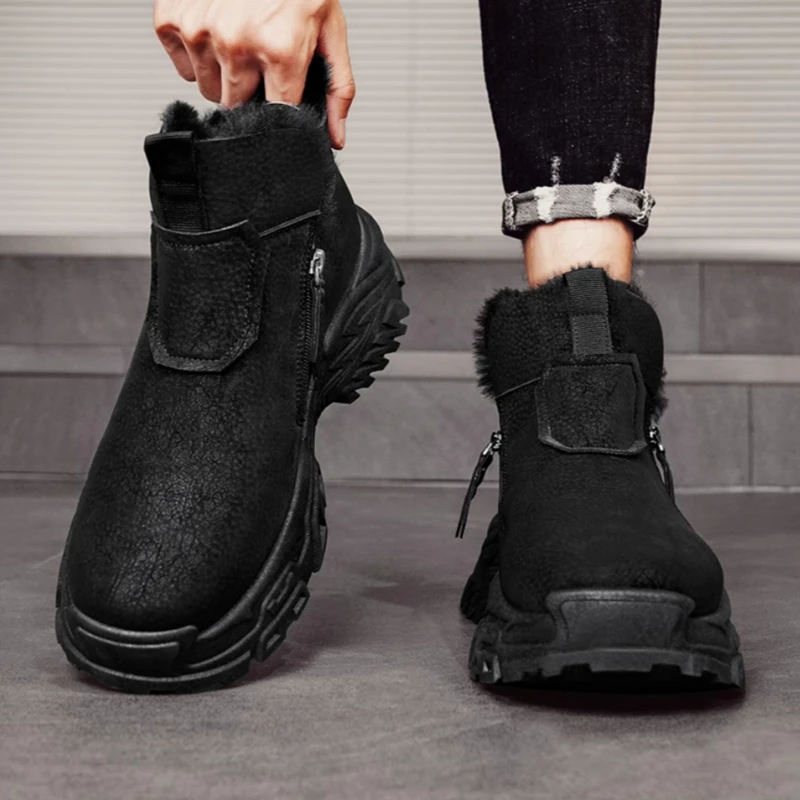 Men Winter Snow Boots High Top Warm Fleece Lined Waterproof Non Slip Outdoor Hiking Work Boot Fashion Casual Plush Shoes