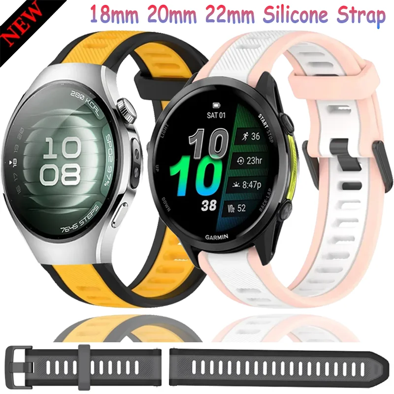18/20/22mm Silicone Band For Garmin Forerunner 570 970 55 965/Active 6/Approach S50 Soft Bracelet For Huawei watch 5/GT3-4-5 Pro