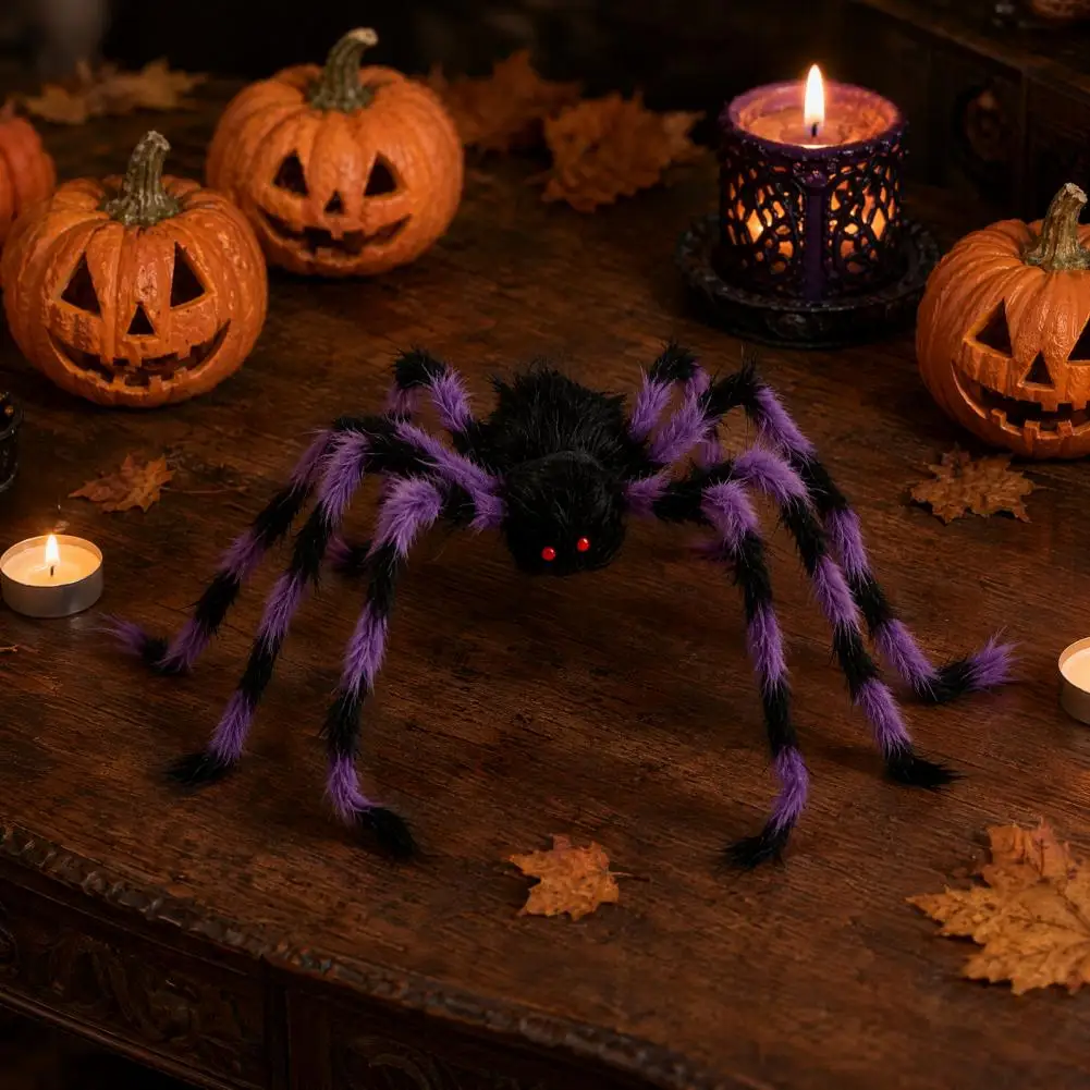 Giant Spider Toy Fake Spider Plush Soft Hairy Spider Halloween Decoration Furry Prop for Outdoor Yard Indoor Haunted House Party