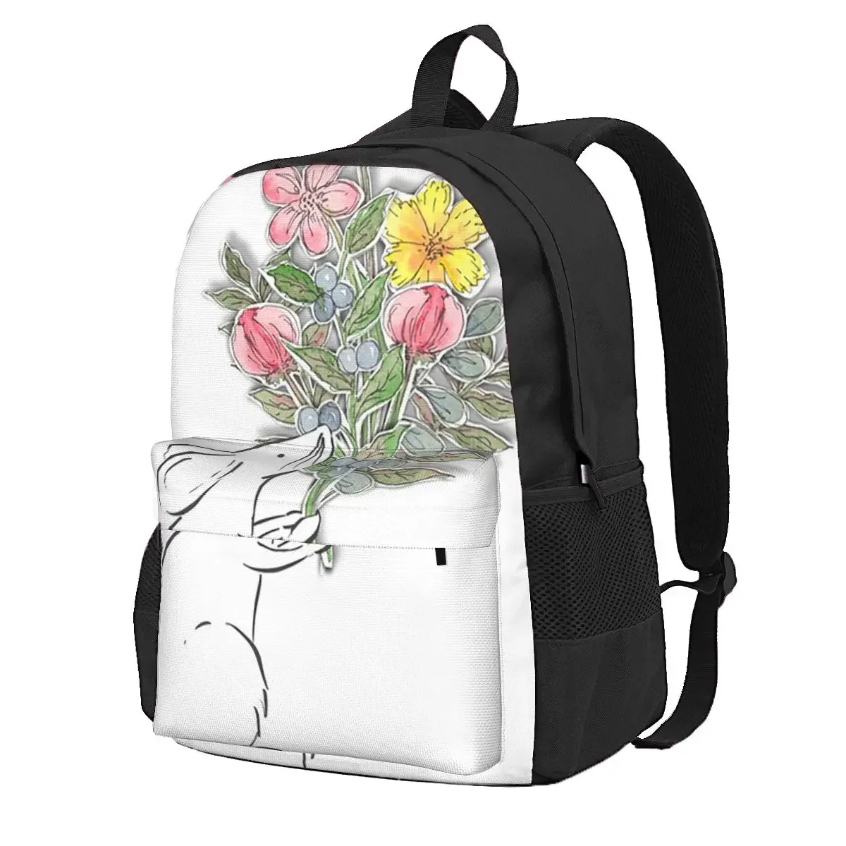 Mouse With Flowers Student Backpack School Bag Hiking Travel Daypack for Boys Girls Fashion Bookbag Shoulder Bags