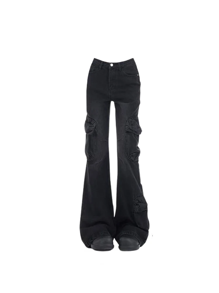 Women Baggy Flare Cargo Jeans Vintage Y2k 90s Aesthetic Denim