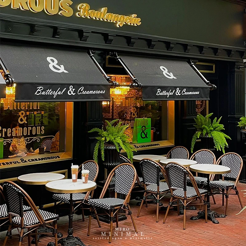 Bar Clear Bar Cafe Restaurant Restaurant Western Restaurant French Retro Rattan Table and Chair Combination