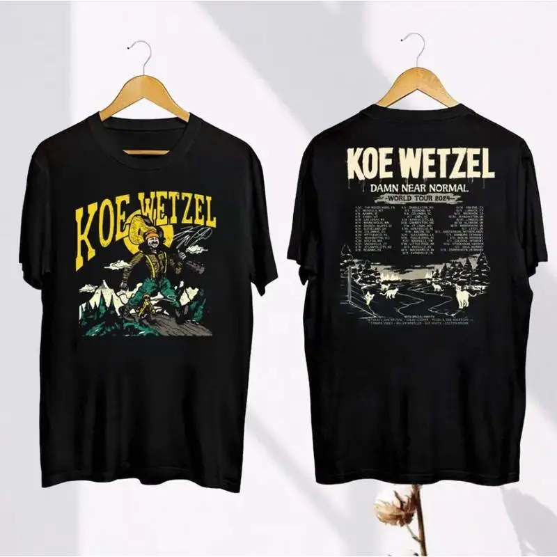 تي شيرت Koe Wetzel Rock Country للرجال ثقيل الوزن باللون الأسود #1