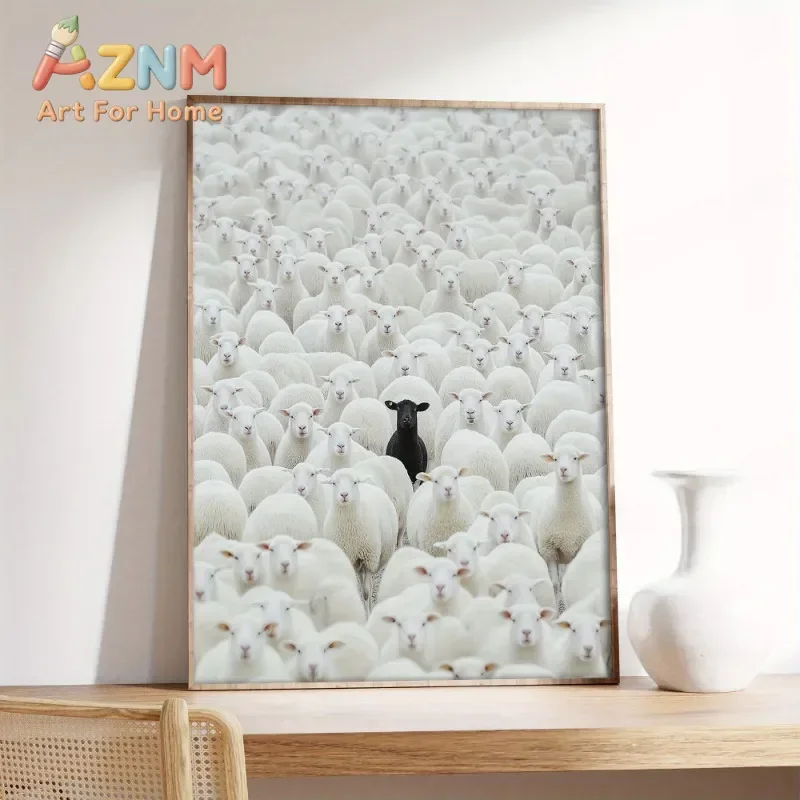 AZNM Black Sheep Among White Sheep Canvas Wall Art, Unique Stand Out Animal Print, Modern Farmhouse Motivational Poster, Unframe