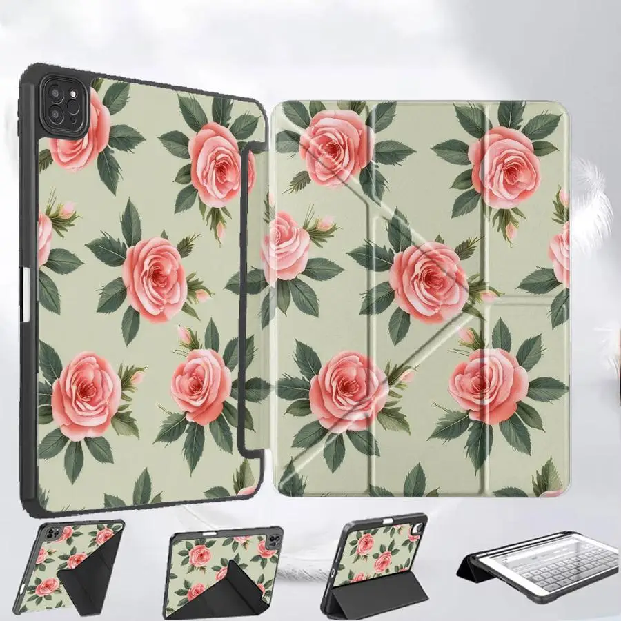 

Pink Rose Floral Pattern Holder Cover Tablet Case For iPad Pro 2025 Mini 6 7 Air 4 5 M3 M2 M4 11inch Pro 11th 10th 9th 8th 7th