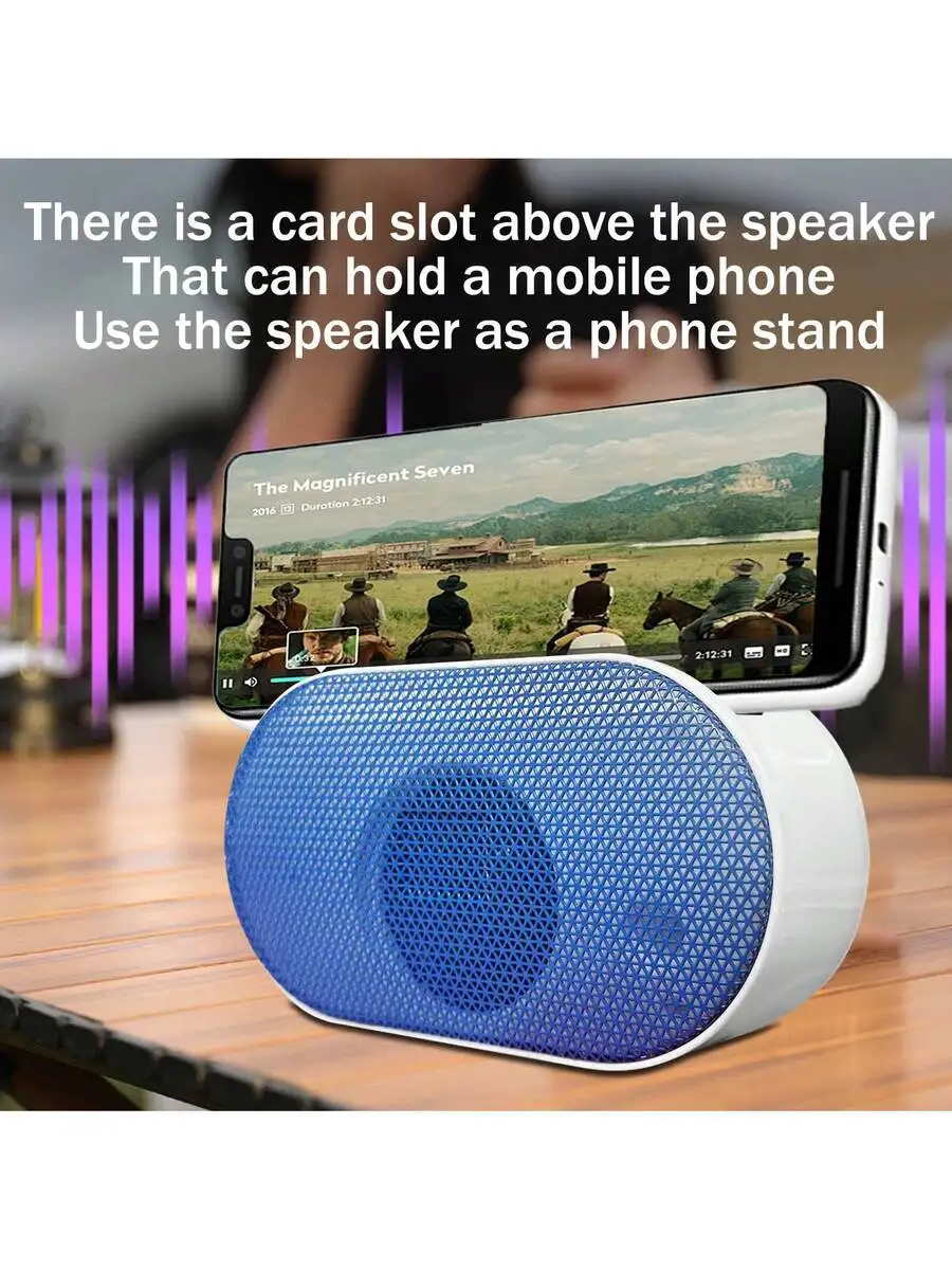

Bluetooth 5.0 Portable Speaker Featuring Built-In Phone Stand Slot, Adjustable LED Lights, FM/USB Playback, And Lanyard For