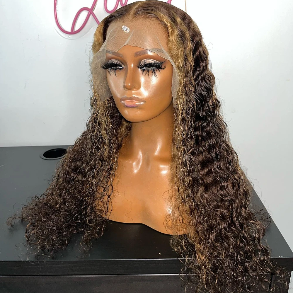 

Highlight Honey Brown 30 40inch 13x6 Water Wave lace Front Wig 250% Remy Ombre Colored 13x4 Deep Wave Lace Frontal Wig For Women