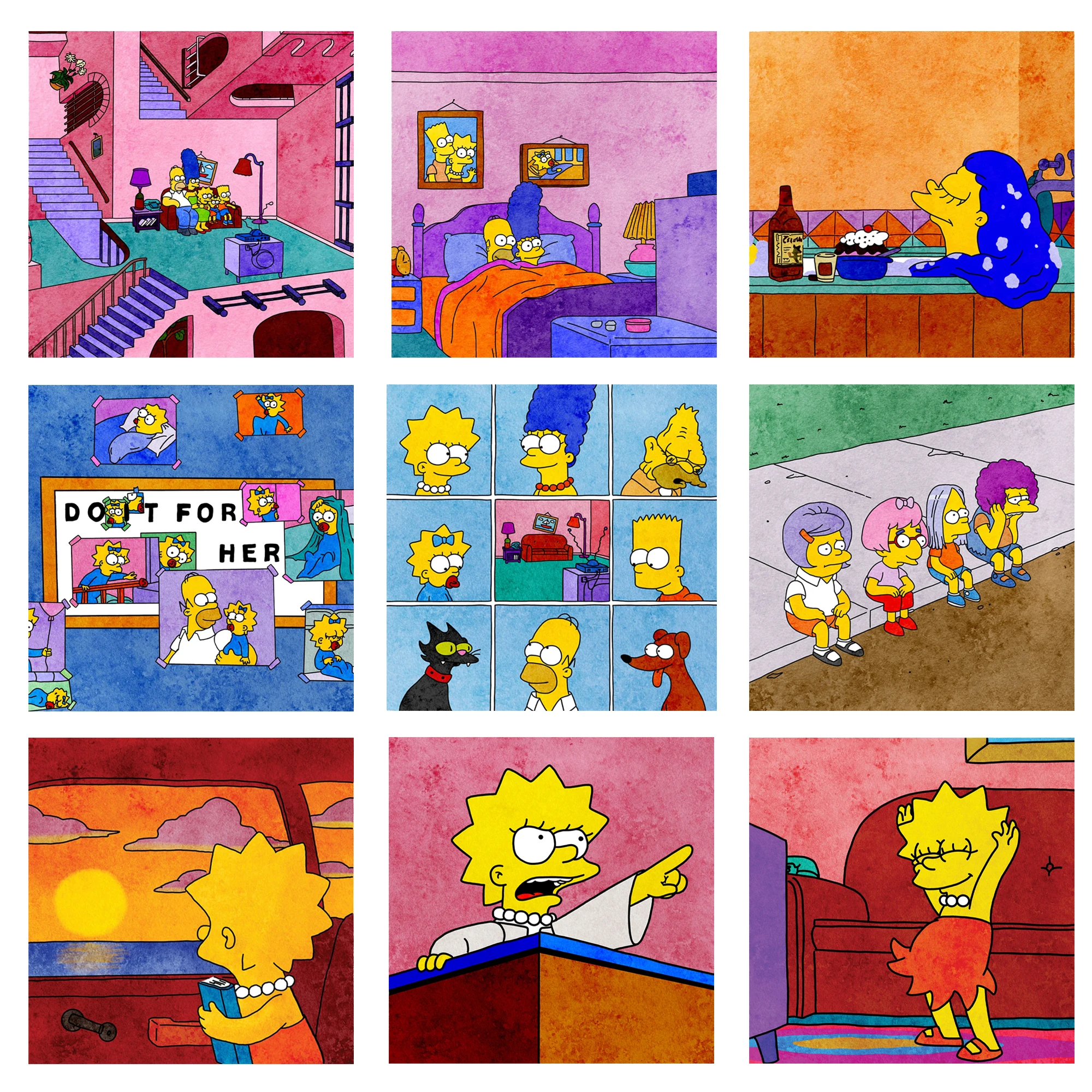 MINISO The Simpsons Brady Bunch Couch Gag Poster Print Watercolor Wall Art Canvas Painting For Living Room Kids Room Home Decor