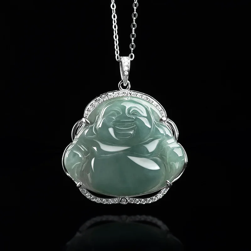 

Hot selling natural hand-carve jade imosaic Emerald Maitreya Buddha Necklace pendant fashion jewelry Men Women Luck Gifts