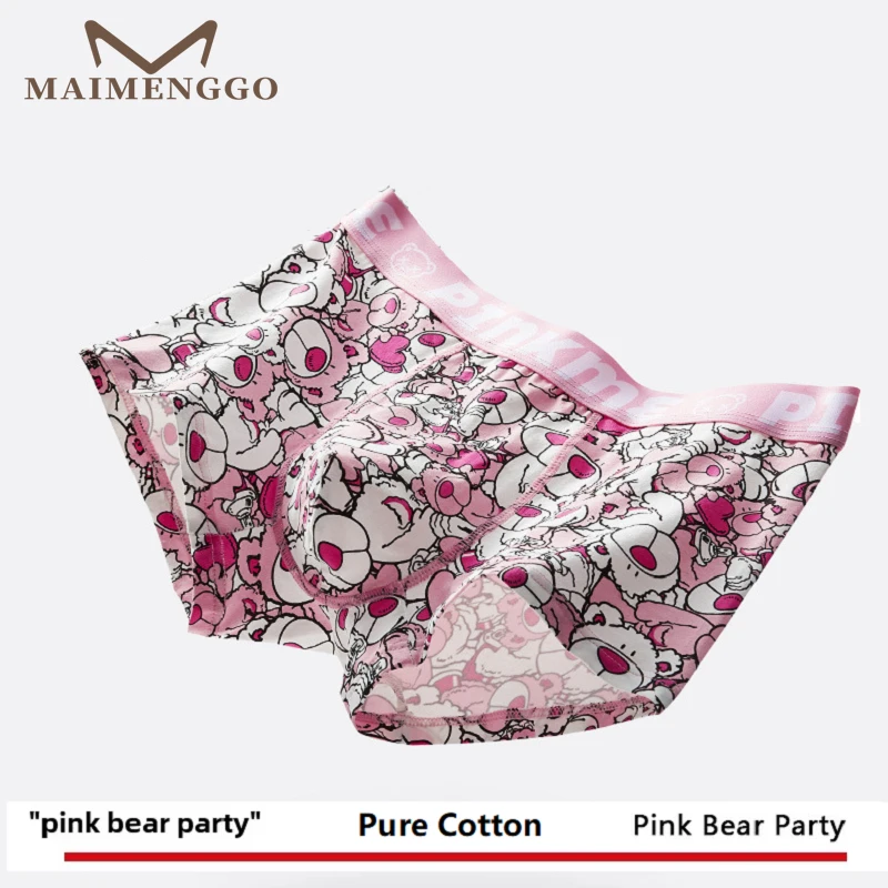 MAIMNEGGO Men's Boxers Pure Cotton Cute Pink Strong Men Boxer Cartoon Print Antibacterial Shorts Underpants Personalized Trend