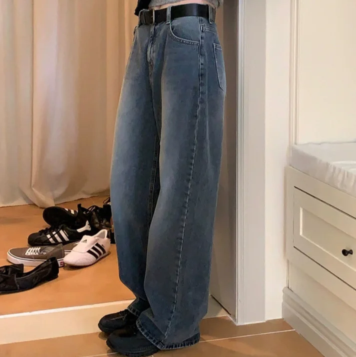 

Spring 2025 High Waist Straight Leg Wide Leg Jeans Slimming Long Leg Effect Casual Loose Fit Versatile Deep Color Long Pants