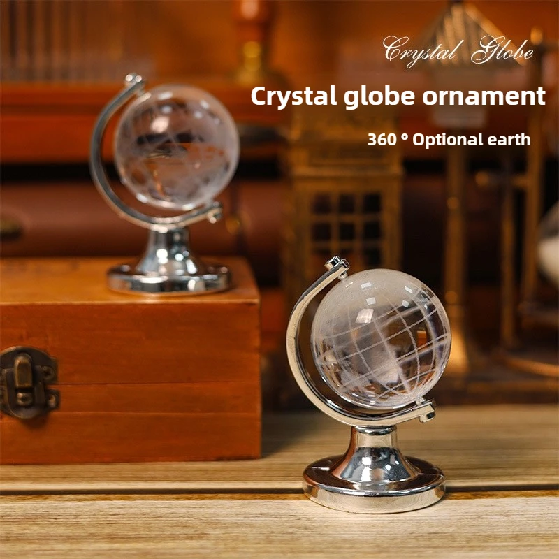Mini Crystal Globe Creative Ornament Home Decoration Desk Decoration Ornament Earth Model That Can Rotate 360 ° Birthday Gift
