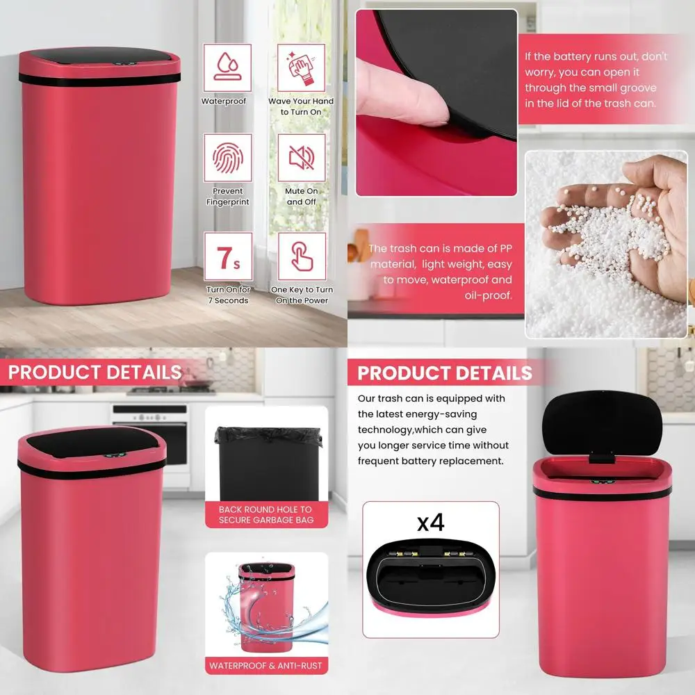 

50L Automatic Sensor Trash Can with Odor Control for Kitchen, Office, Bedroom, Living Room - Red