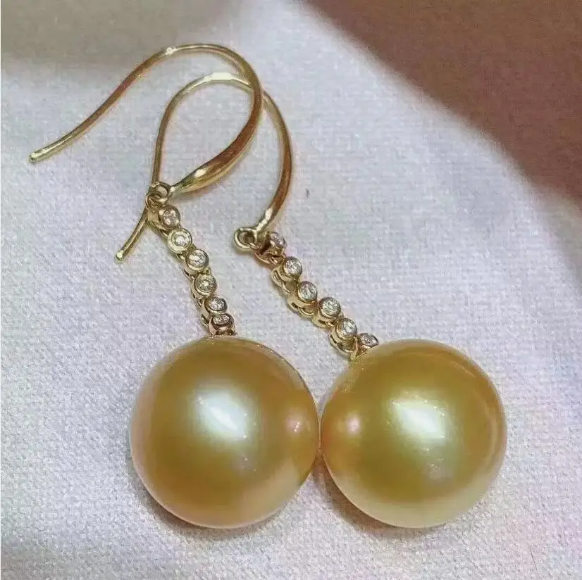 classic pair of 10-11mm 9-10mm south sea round gold pearl earring 925s