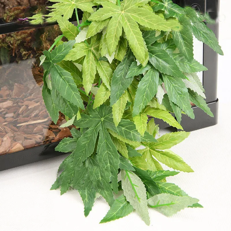 Artificial Vine Reptile Lizards Terrarium Decoration Fake Hanging Leaves Aquarium Reptile Plant Fish Tank Terrarium Ornament