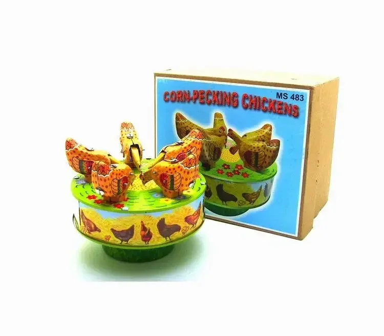 

[Best] Adult Collection Retro Wind up toy Metal Tin Chicken pecking rice Mechanical toy Clockwork toy figures model kids gift