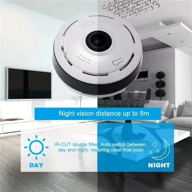 CCTV inalámbrico Mini lente ojo de pez vigilancia de Audio bidireccional cámara panorámica WlFl de 360 grados