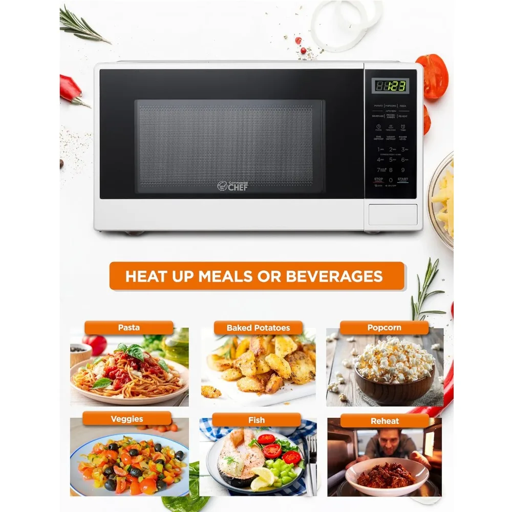 1.1 Cu Ft Microwave with 10 Power Levels, Small Microwave with Push Button, 1000W Countertop Microwave