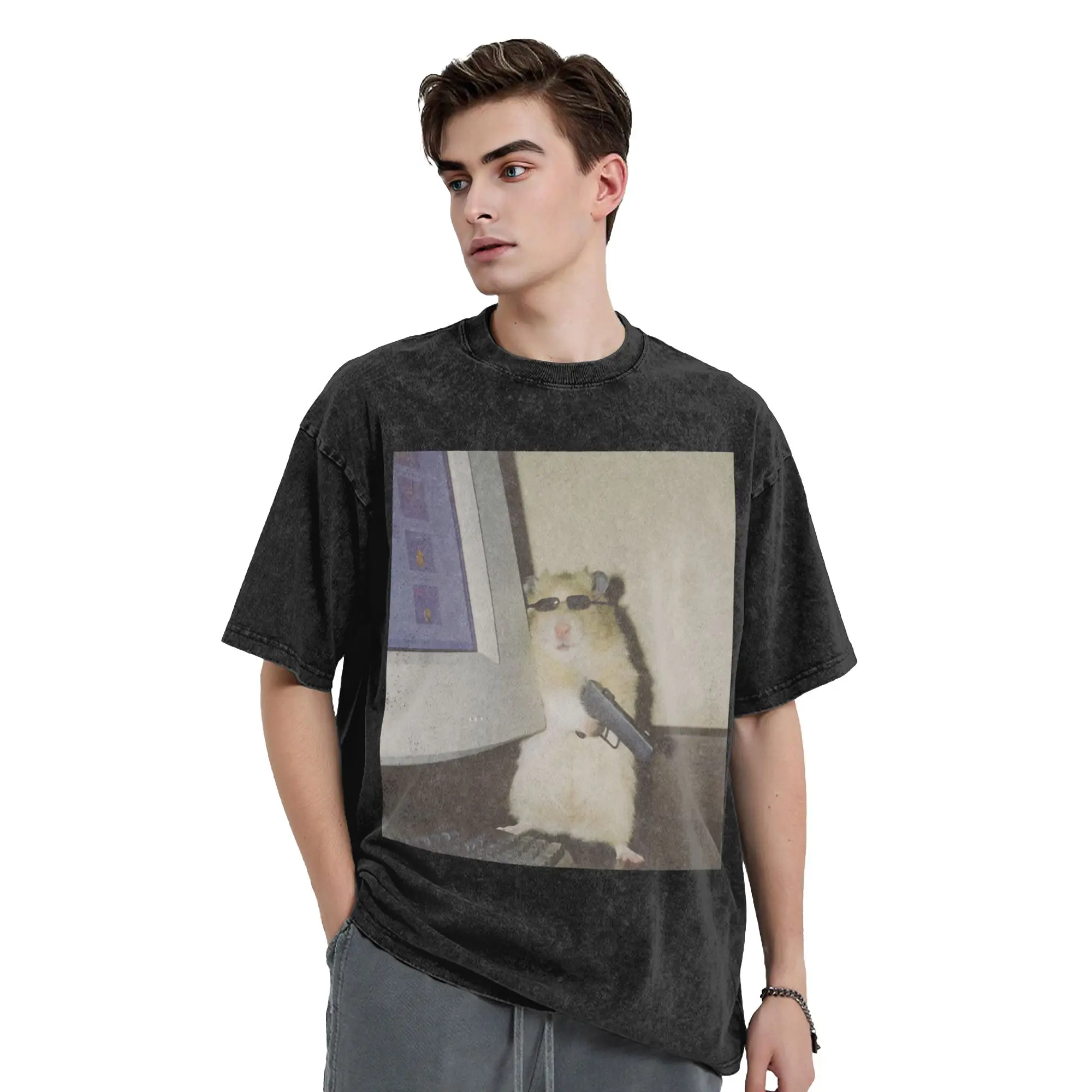 Washed T Shirts Vintage Cyber Hamster Meme Cringe 90s T-Shirts Harajuku  Streetwear 100% Cotton Summer Tee Shirt for Men Women