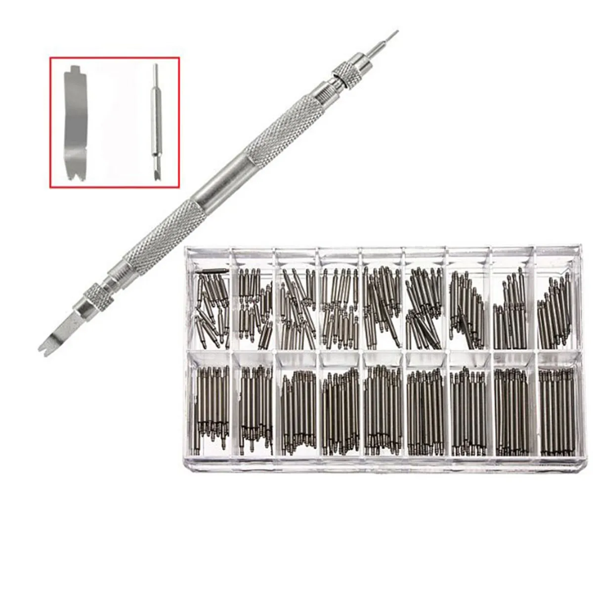

360pcs Stainless Spring Bars 8-25Mm Watch Band Spring Bars 18 Sizes Watch Band Link Pins Repair Tool Set Silver
