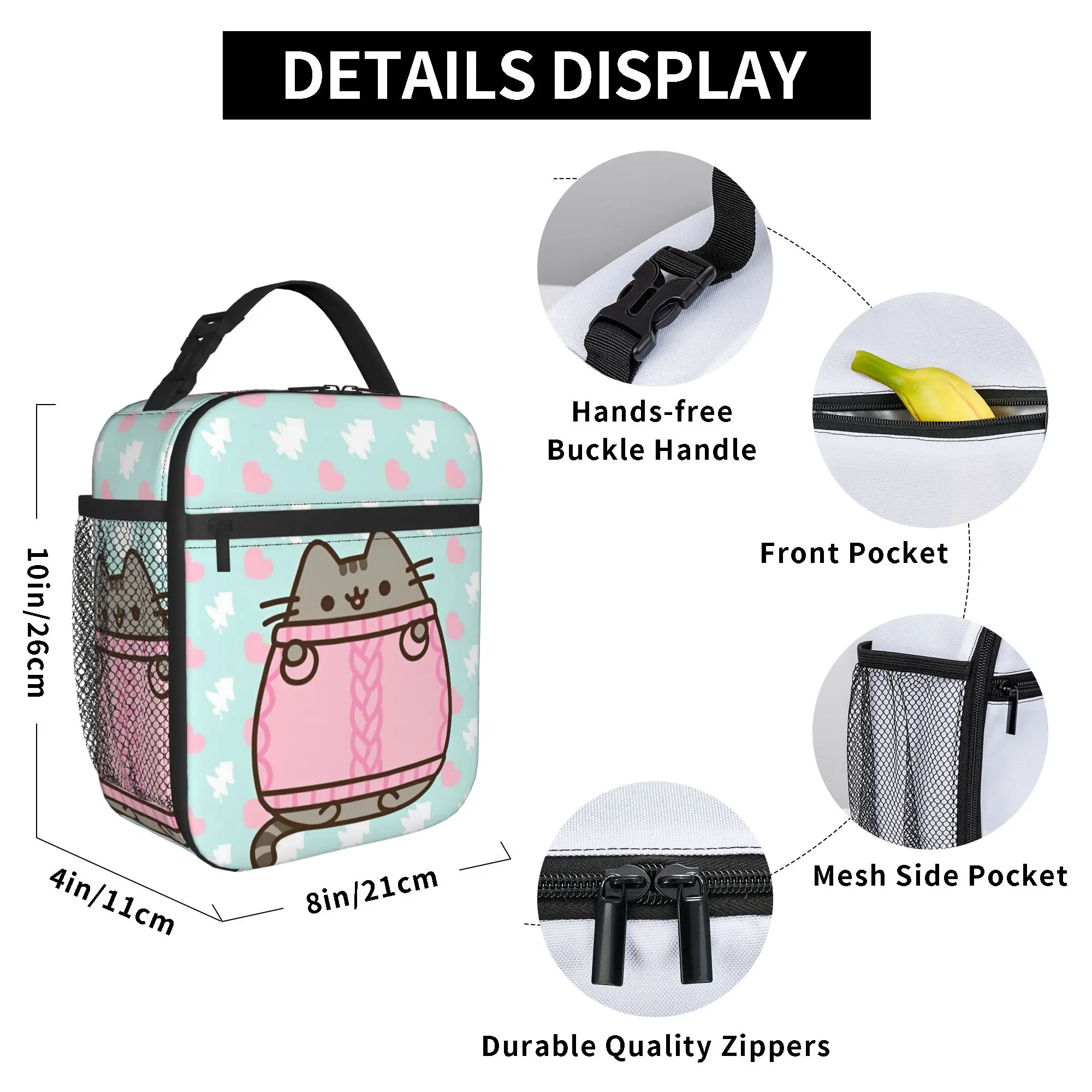 Cute Cat Insulated Lunch Bags Portable P-Pusheencats Meal Container Cooler Bag Lunch Box Tote College  Picnic Food Storage Bags view 5